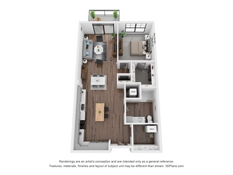Floor plan for 1 bed, 1 bath, 773 sqft